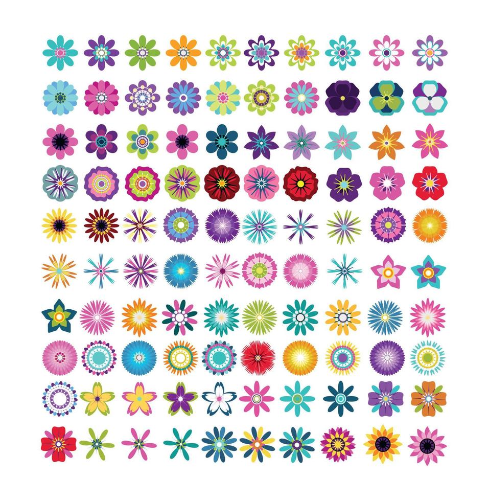 conjunto de flores planas simples vector