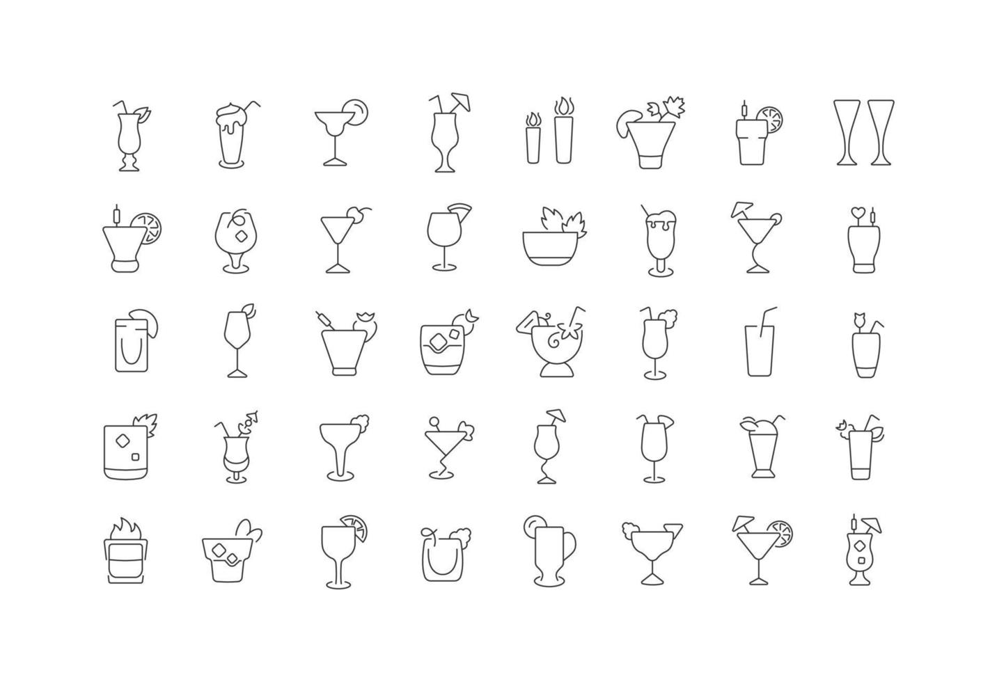 Set of linear icons of Cocktails vector