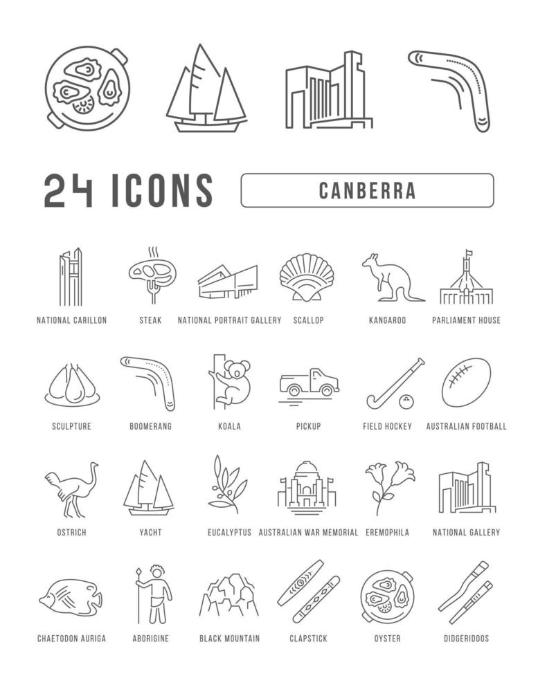 Set of linear icons of Canberra vector