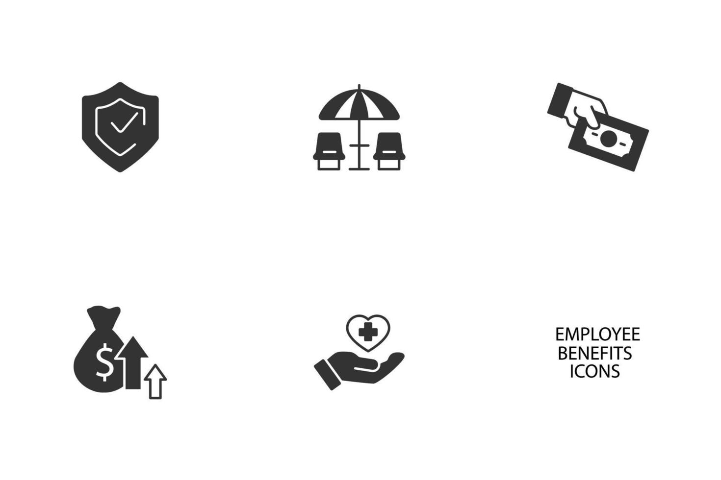 conjunto de iconos de beneficios para empleados. elementos de vector de símbolo de paquete de beneficios para empleados para web de infografía