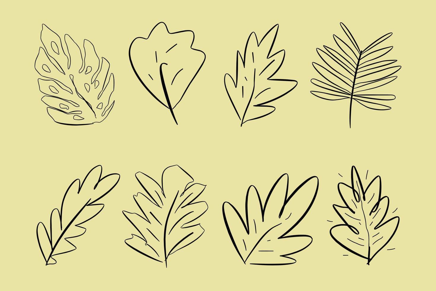 colección de diseño de elementos de contorno de doodle dibujado a mano botánico floral de hoja de follaje. vector