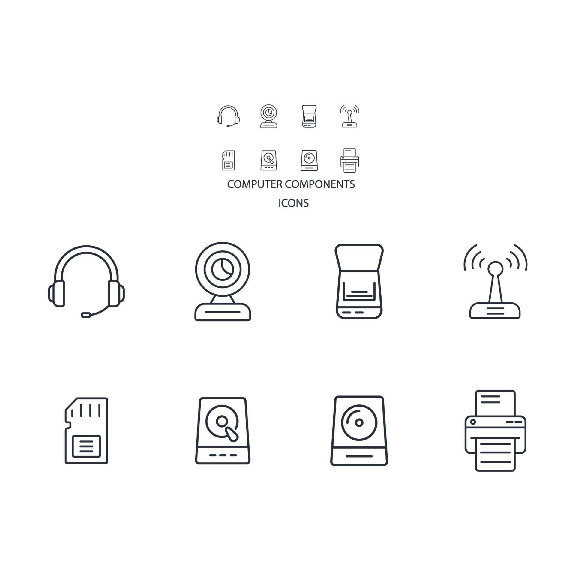 computer components icons set . computer components pack symbol vector