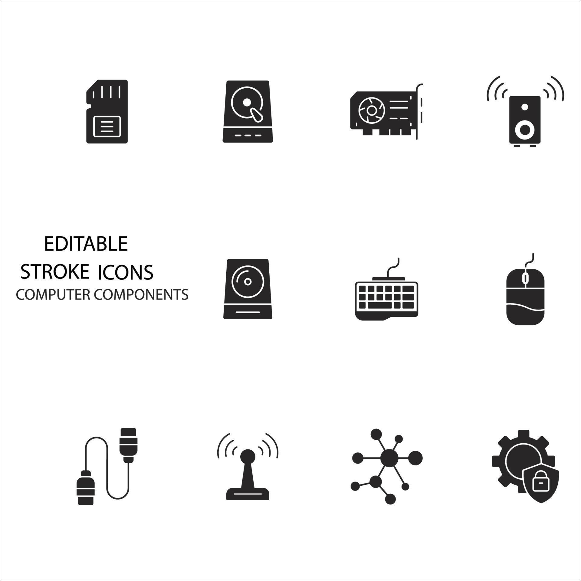 computer components icons set . computer components pack symbol vector
