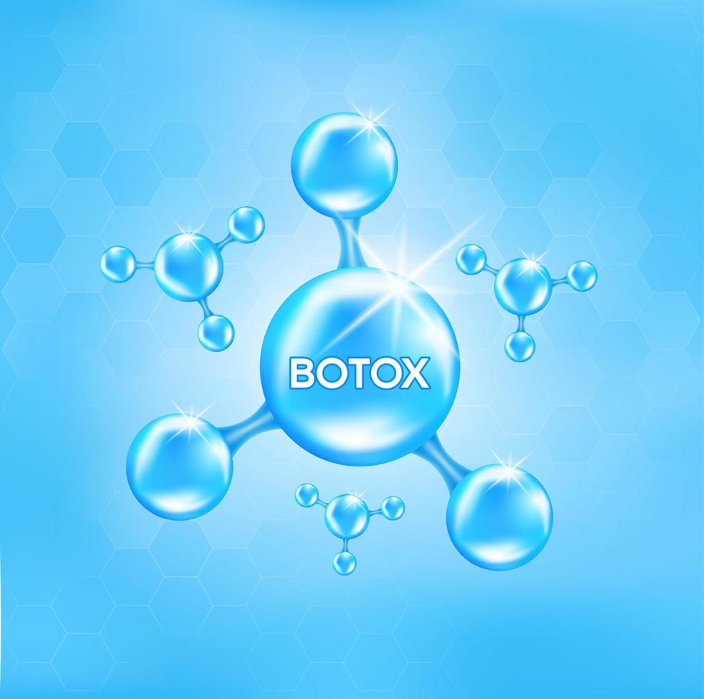 Filler, Botox in molecular form help reduce wrinkle dermal layer on skin face. Facial hyaluronic acid HA-Filler Medical and beauty concept. On a light blue background. Vector EPS10 illustration.