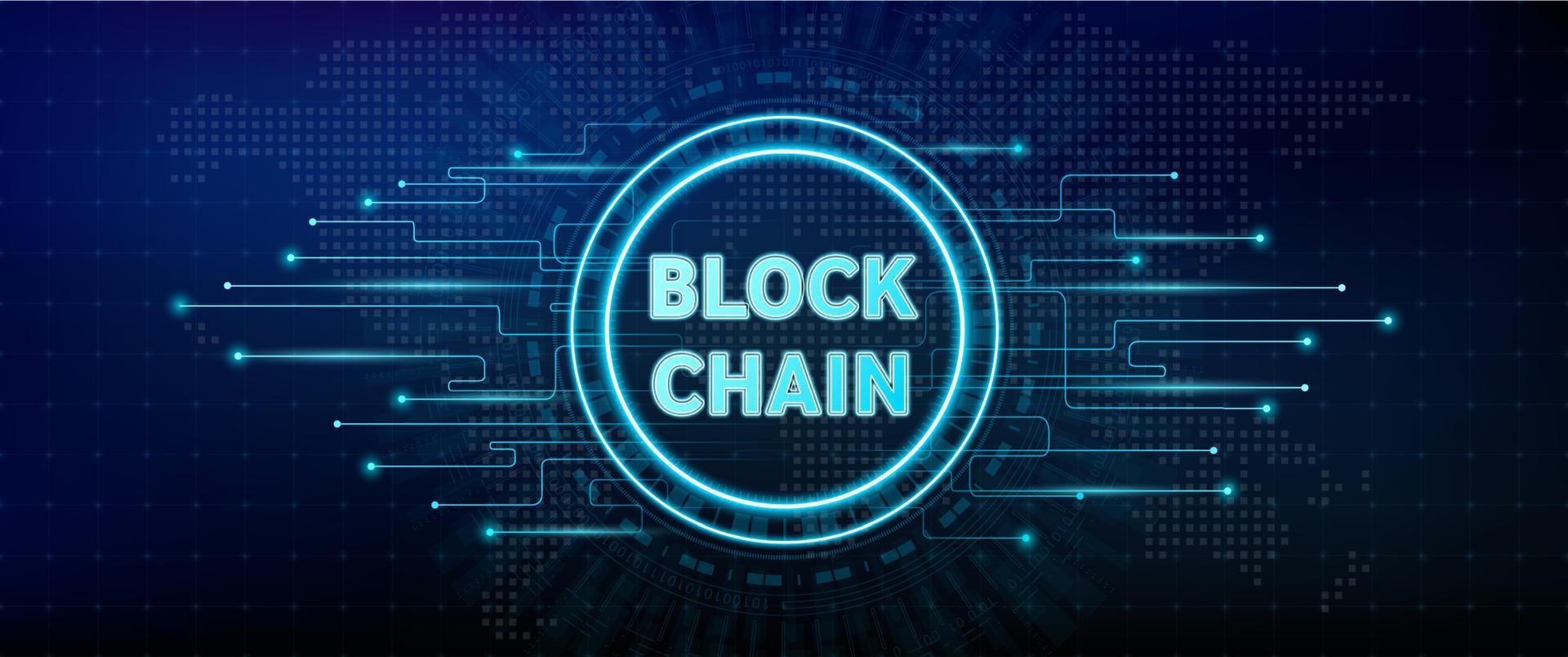 Blockchain technology. Icon on abstract technology background. Global connection suitable for financial investment or crypto currency trends business. Vector EPS10.
