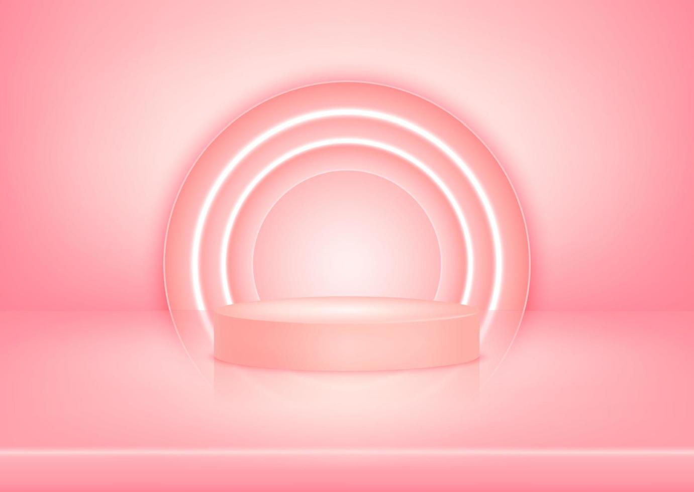 Empty pastel pink color studio table room background abstract, and light illuminated by lanterns neon lights with podium, stage pedestal modern. Product display with space for show. 3D Vector. vector
