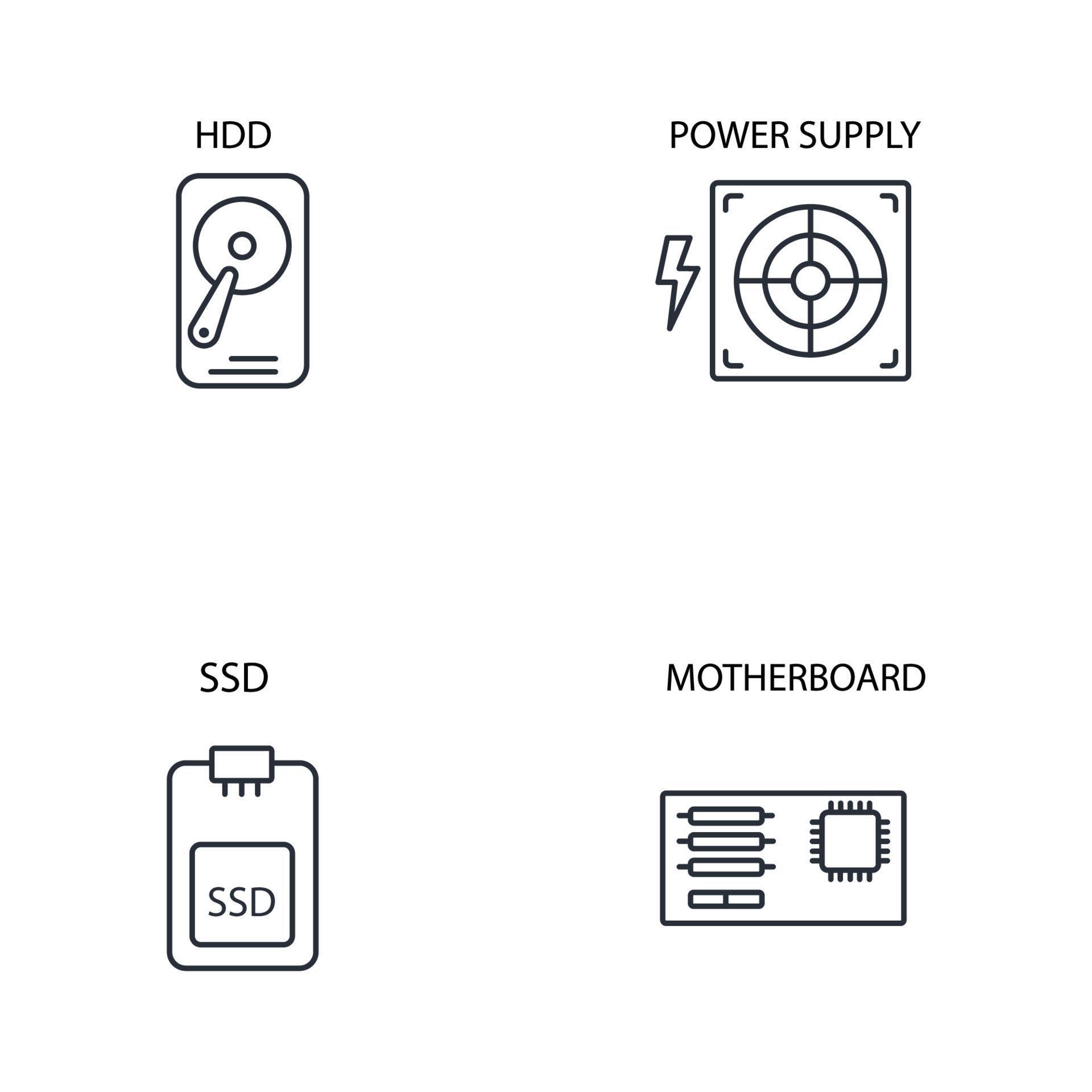 computer components icons set . computer components pack symbol vector