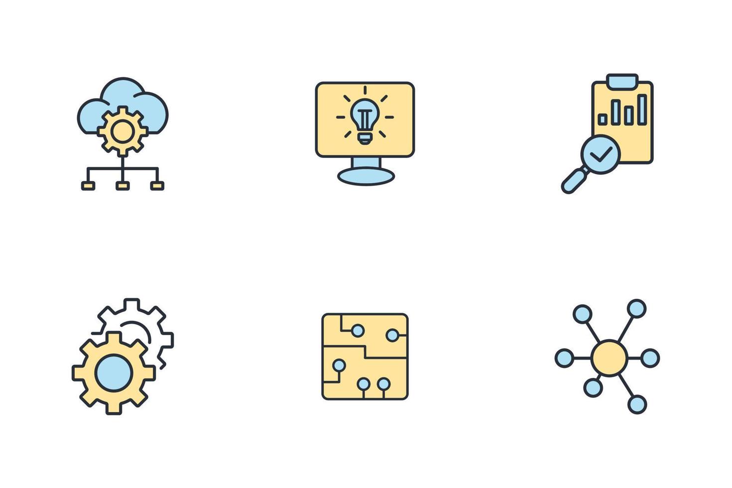 sobre el conjunto de iconos de aprendizaje automático. sobre elementos de vector de símbolo de paquete de aprendizaje automático para web de infografía