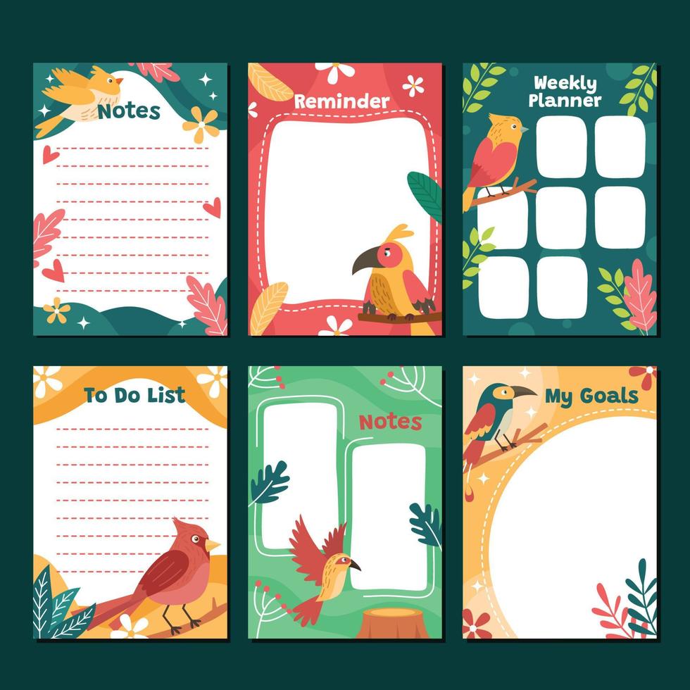Journal Template Bird Collection vector