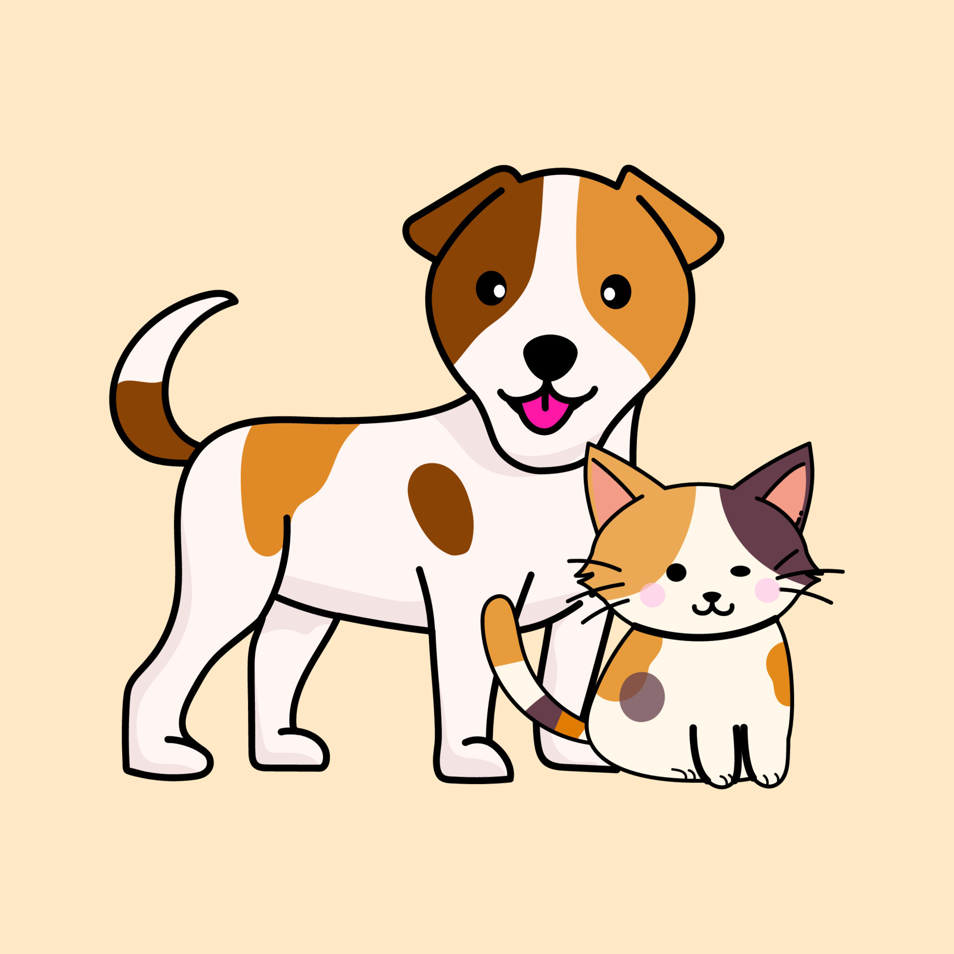 Cute dog and cat cartoon pet animal icon, character vector ...