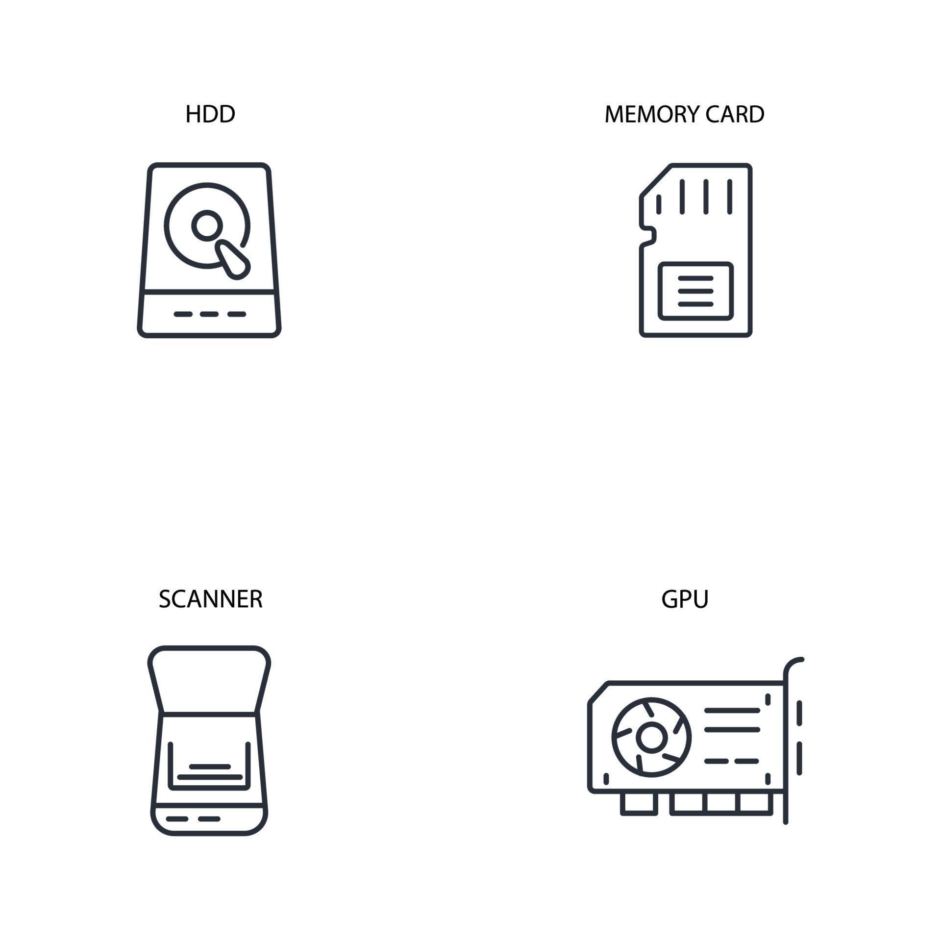 computer components icons set . computer components pack symbol vector