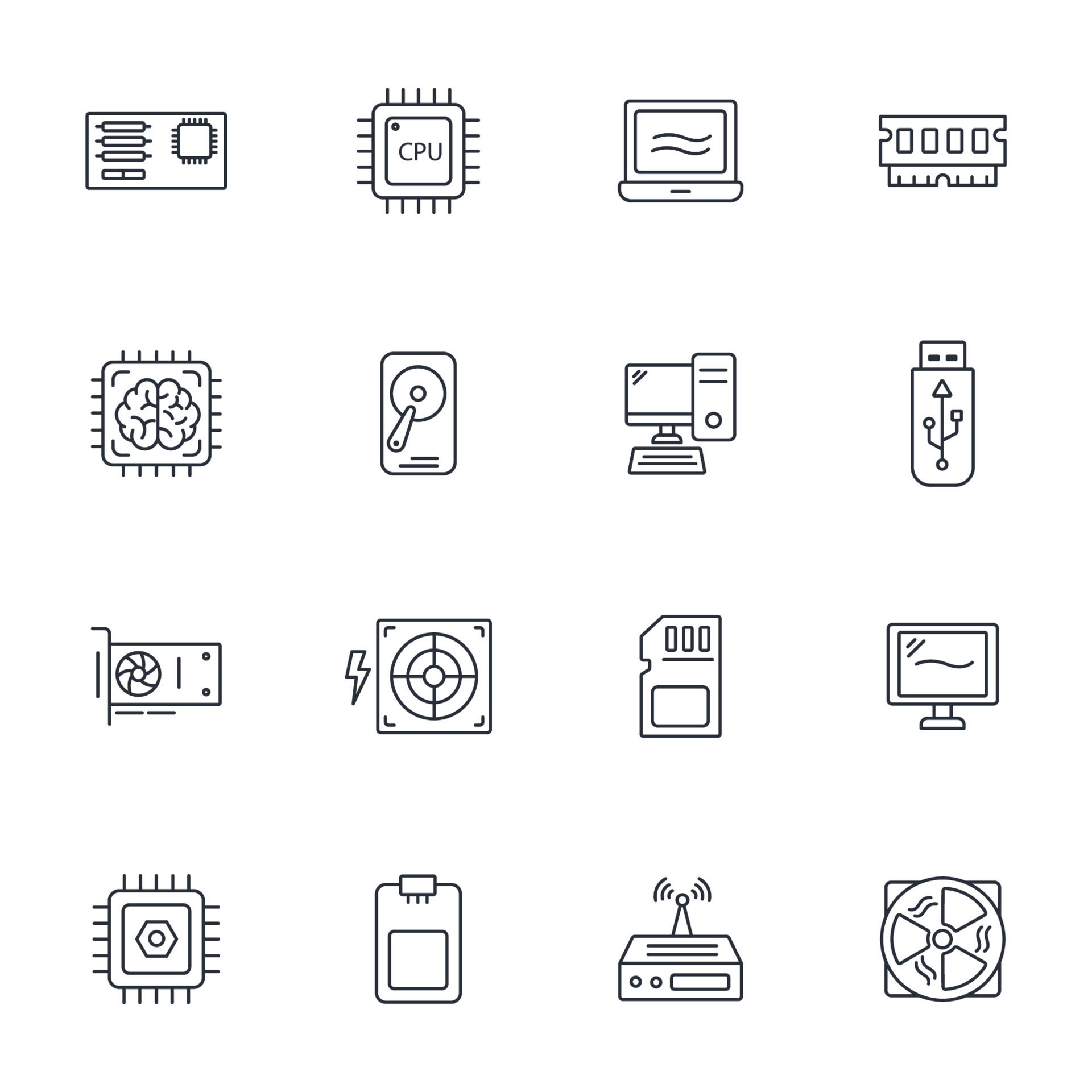 computer components icons set . computer components pack symbol vector ...