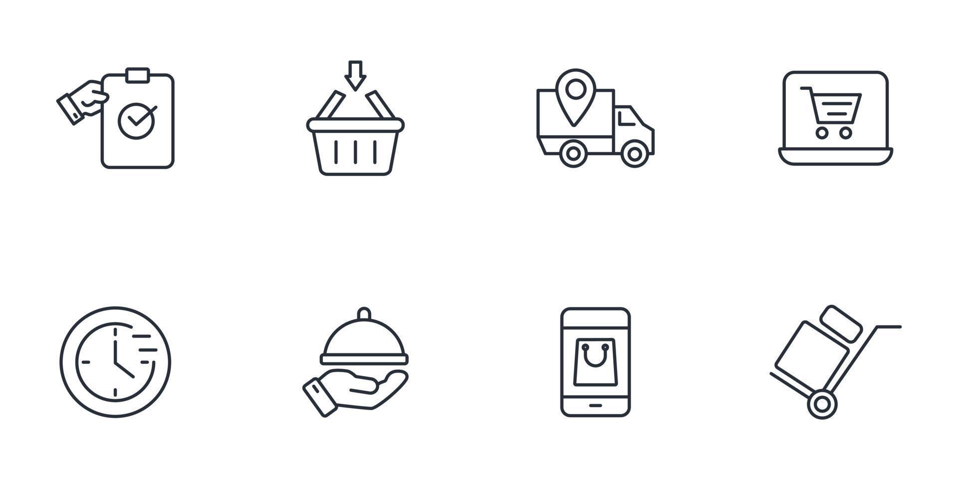 Online delivery service icons set . Online delivery service pack symbol vector elements for infographic web