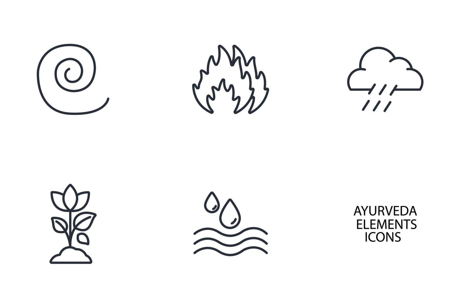 los cinco elementos del conjunto de iconos de ayurveda. los cinco elementos de los elementos del vector del símbolo del paquete de ayurveda para la web infográfica