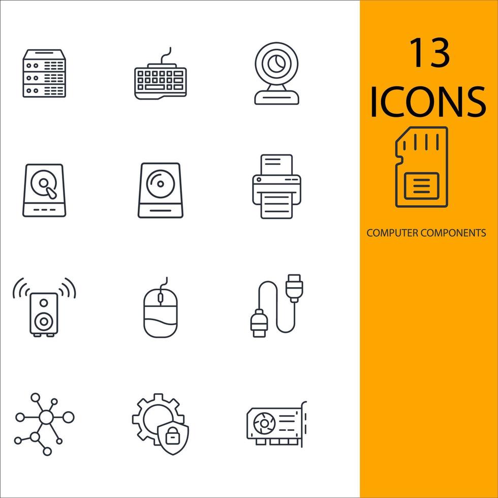computer components icons set . computer components pack symbol vector elements for infographic web