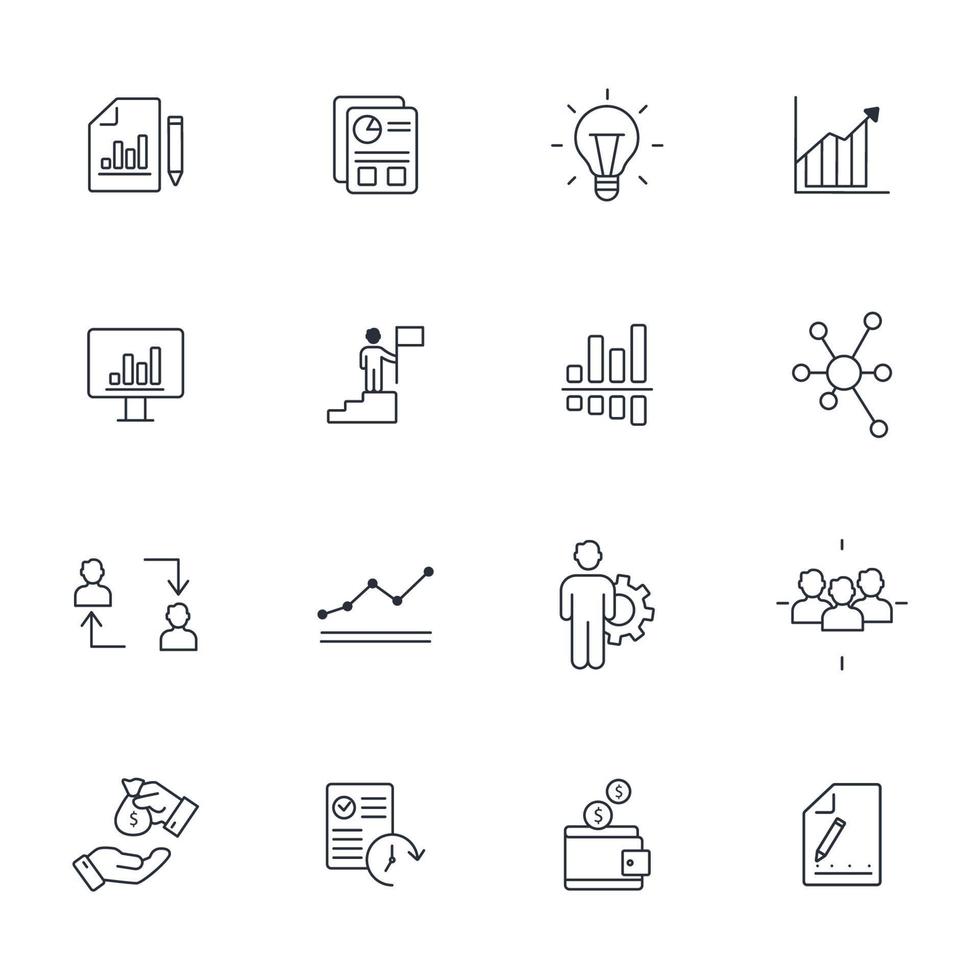 conjunto de iconos de plan de negocios. elementos de vector de símbolo de paquete de plan de negocios para web de infografía
