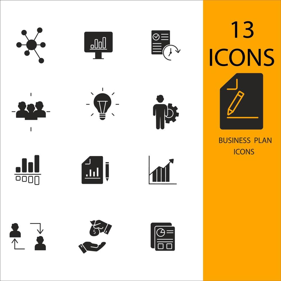 conjunto de iconos de plan de negocios. elementos de vector de símbolo de paquete de plan de negocios para web de infografía