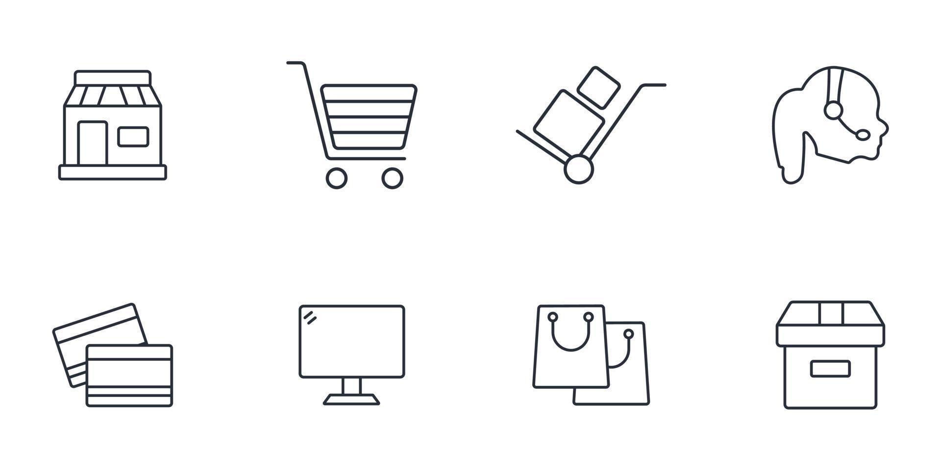 conjunto de iconos de compras en línea. elementos de vector de símbolo de paquete de compras en línea para web de infografía