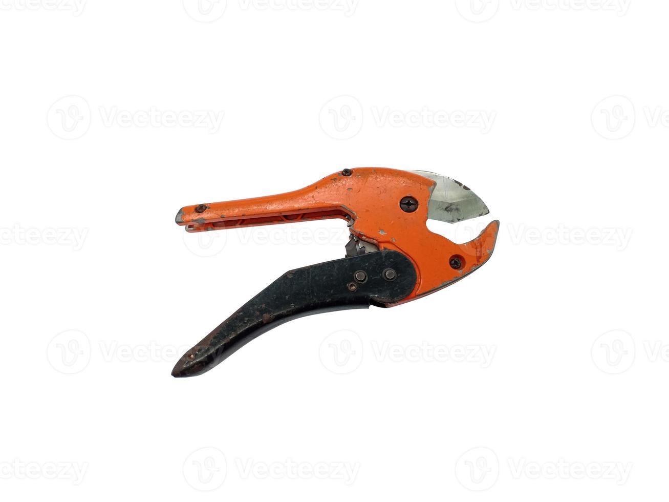 Plastic pipe tube cutter isolated on white background photo