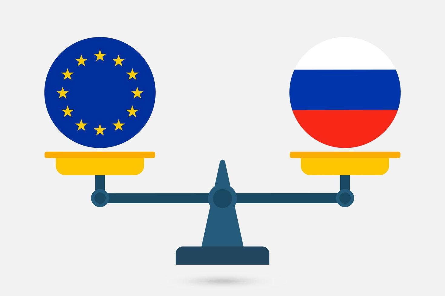 Scales balancing the EU and the Russia flag. Vector illustration.