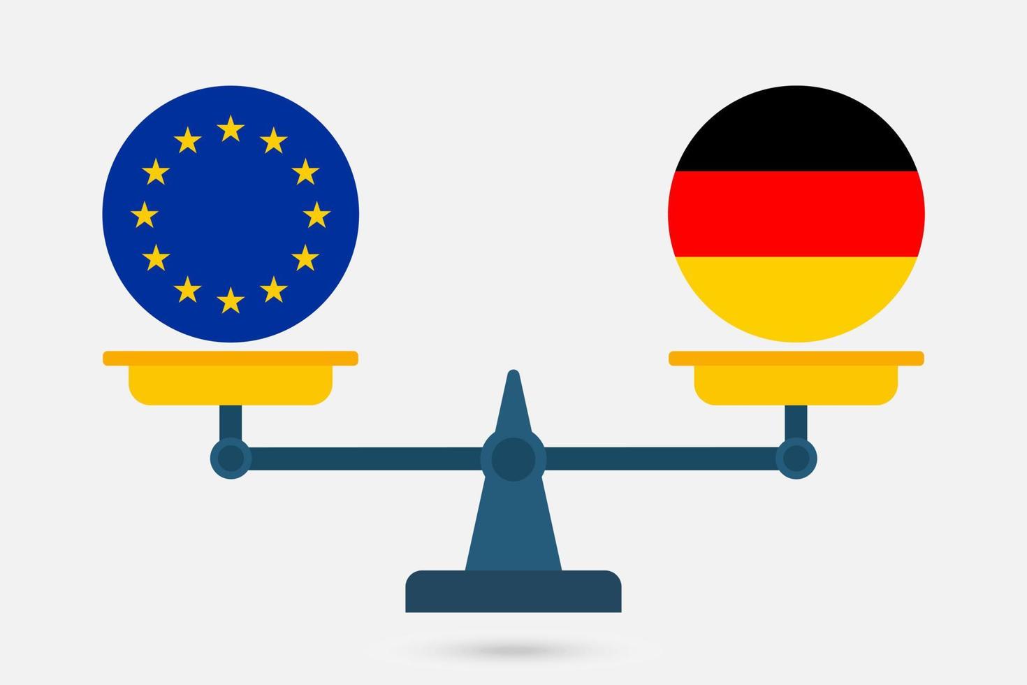 Scales balancing the EU and the Germany flag. Vector illustration.