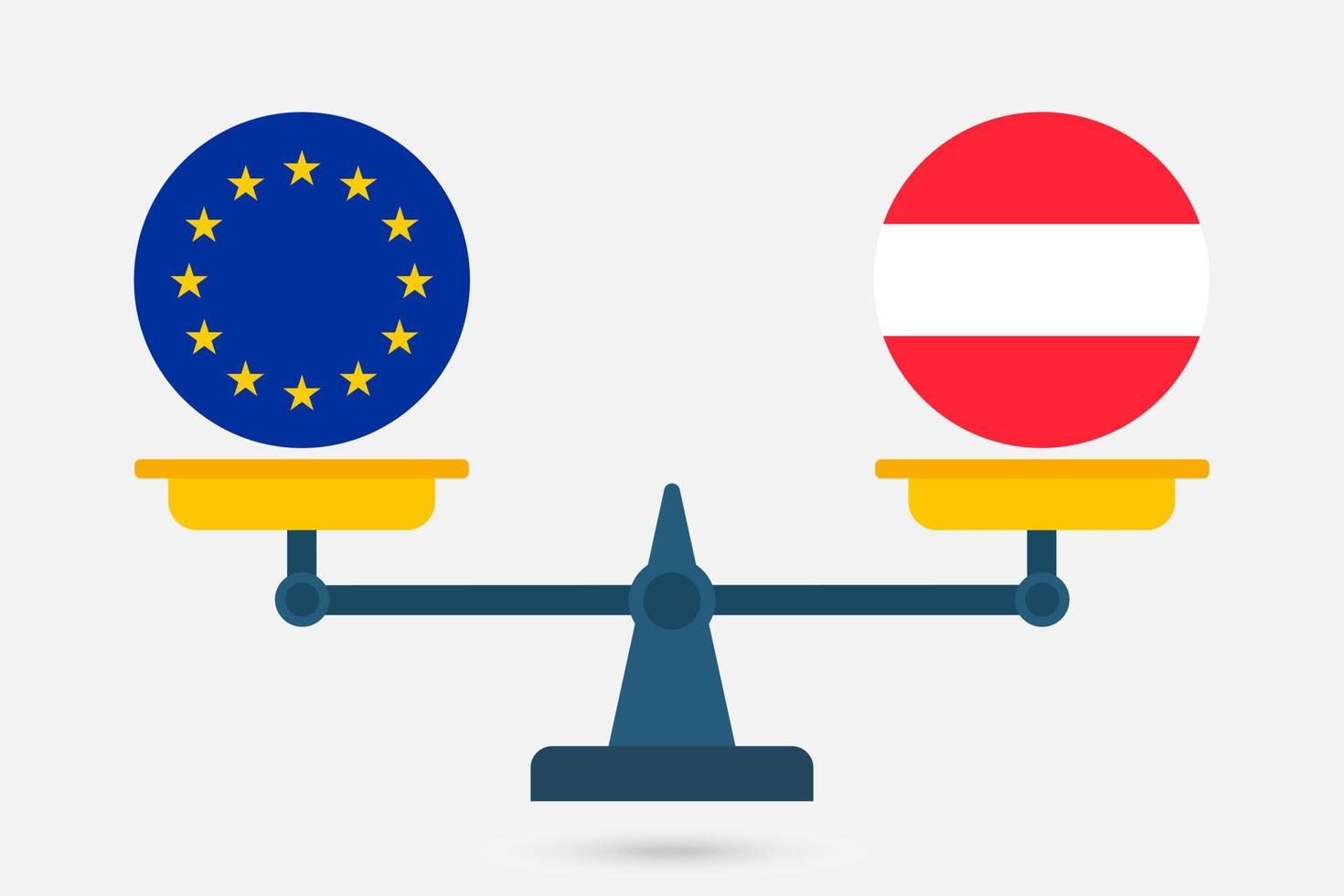 Scales balancing the EU and the Austria flag. Vector illustration.