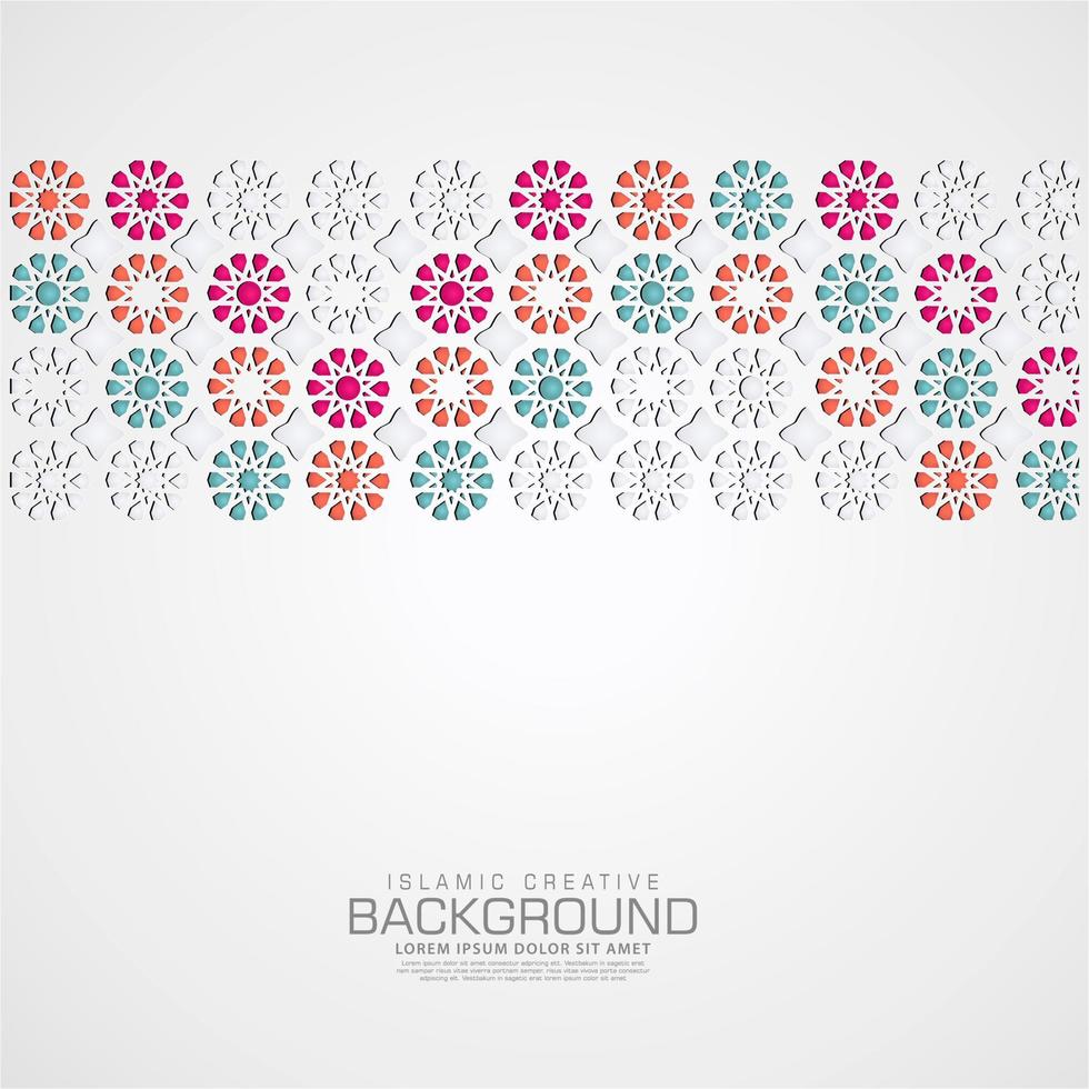 Islamic design greeting card background template with ornamental colorful detail of floral mosaic islamic art ornament.Vector illustration. vector