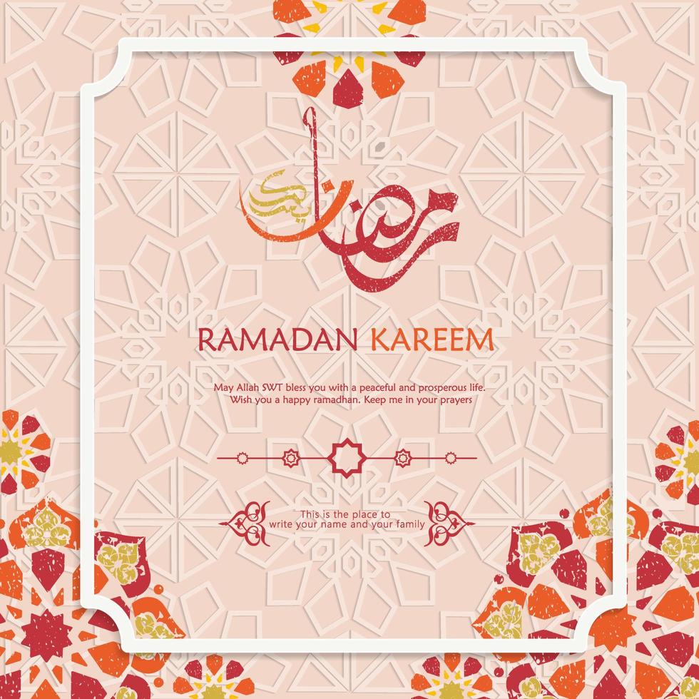 Ramadan in Arabic Calligraphy greeting card, with a new model ornament with a classic concept. vector Illustration