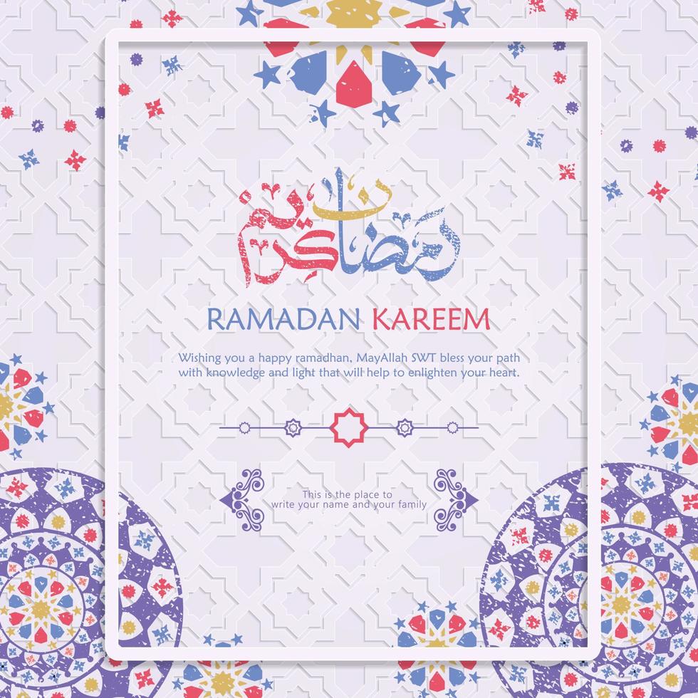 Ramadan in Arabic Calligraphy greeting card, with a new model ornament with a classic concept. vector Illustration