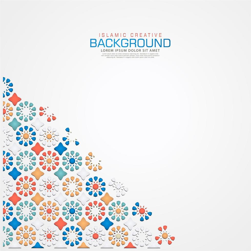 Islamic design greeting card background template with ornamental colorful detail of floral mosaic islamic art ornament.Vector illustration. vector