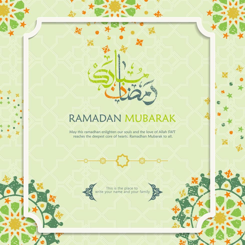 ramadán en tarjeta de felicitación de caligrafía árabe, con un nuevo modelo de adorno con un concepto clásico. ilustración vectorial vector