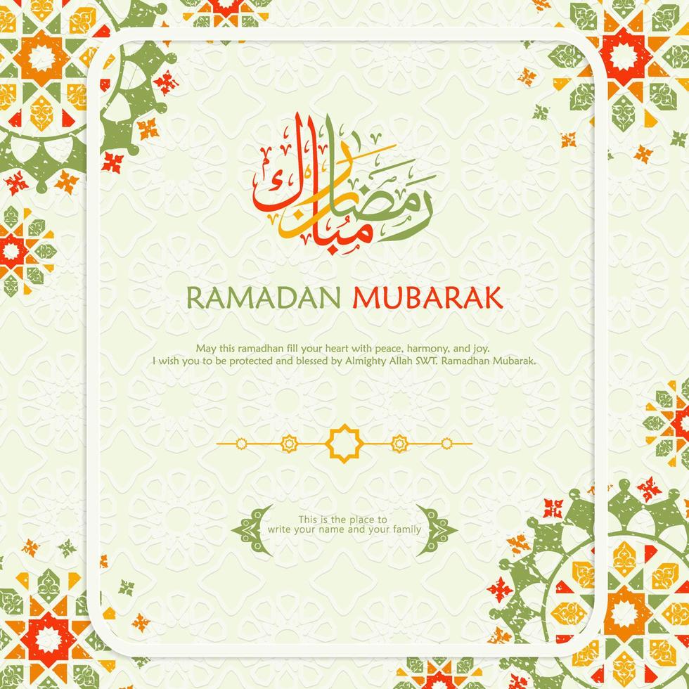 Ramadan in Arabic Calligraphy greeting card, with a new model ornament with a classic concept. vector Illustration