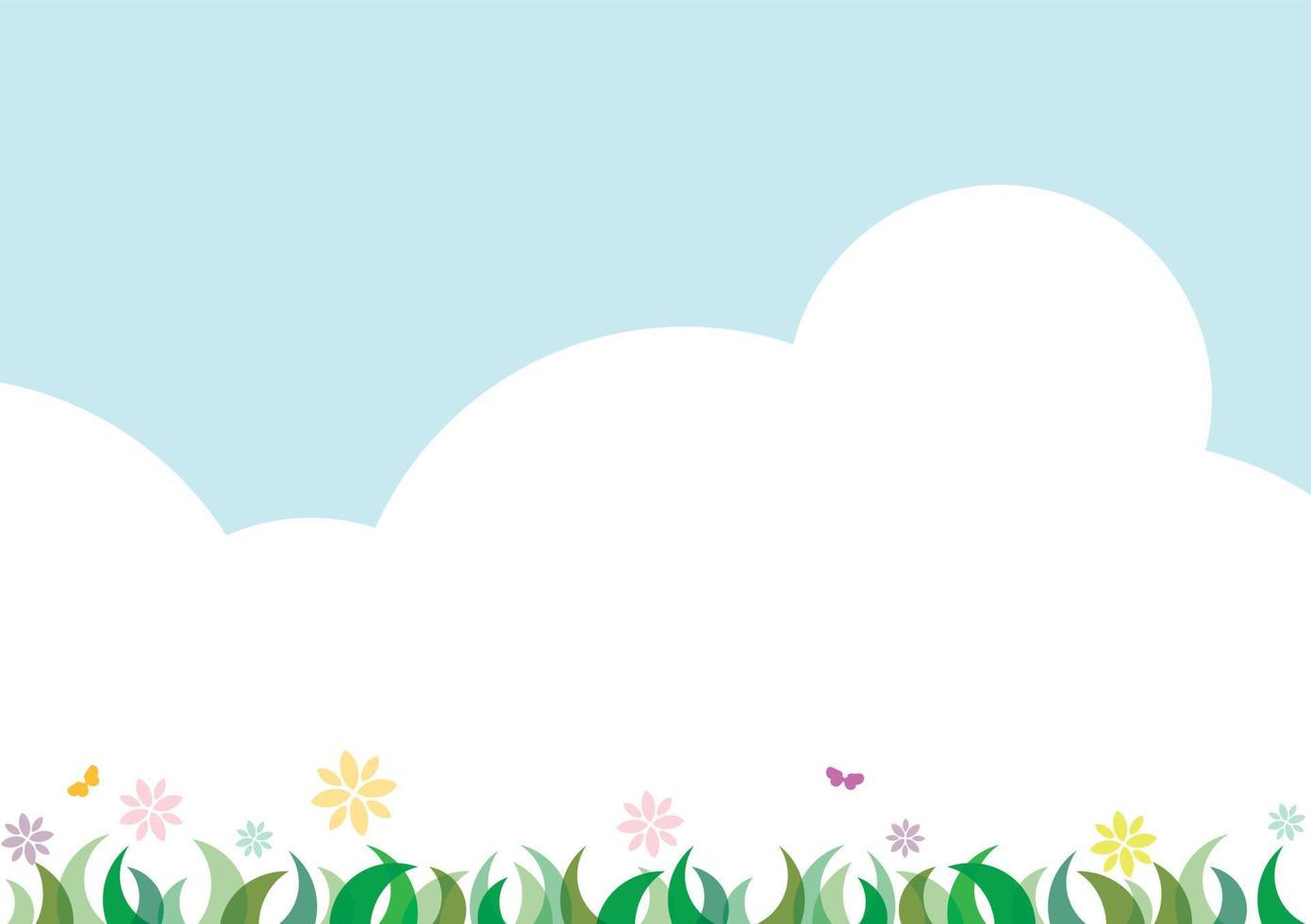 Abstract flowers in the garden with butterflies have clouds and sky background. vector