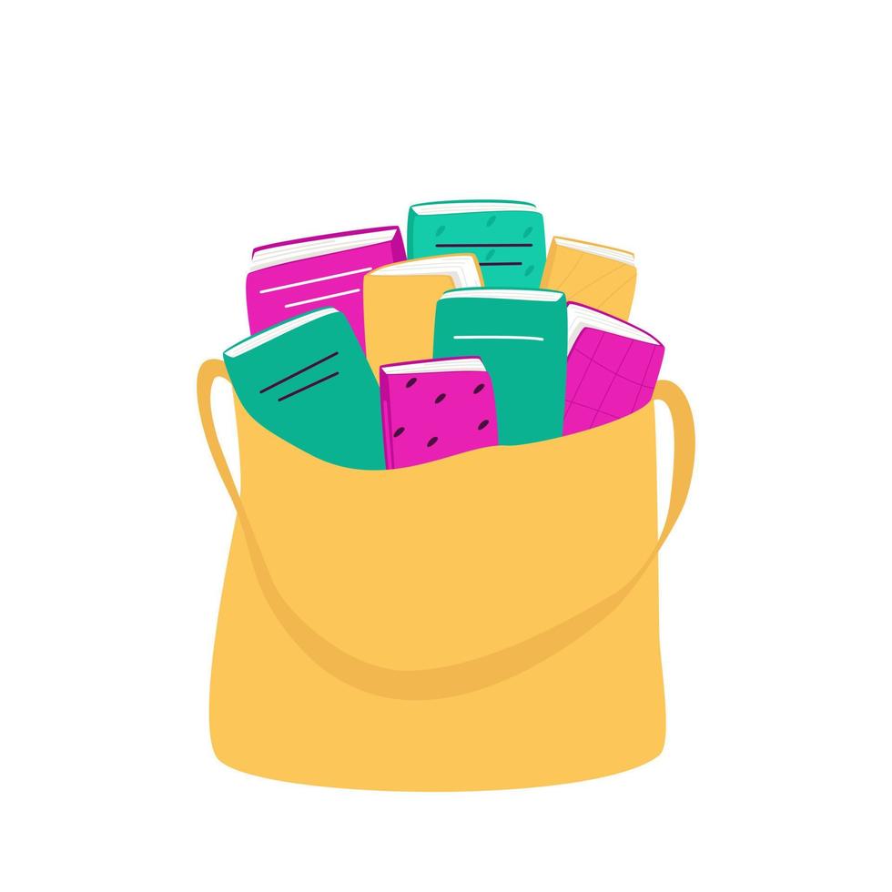 Shopper bag filled with books on a white background vector