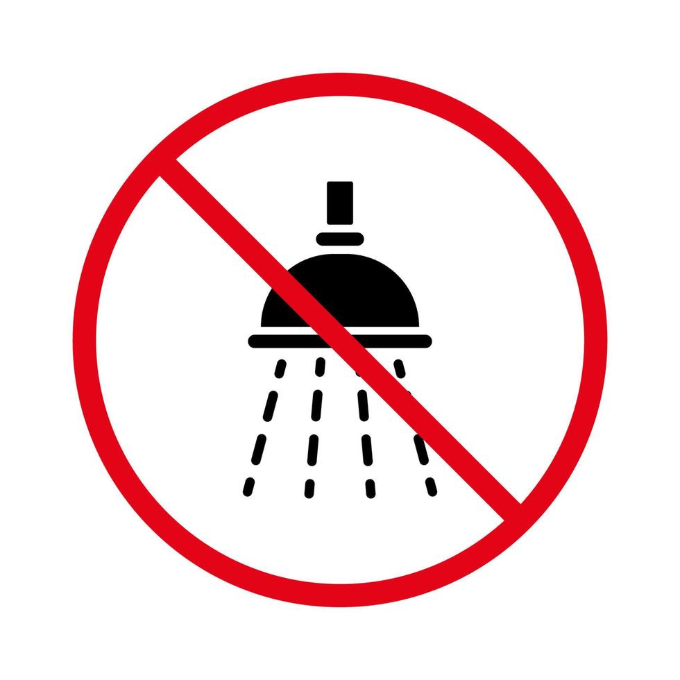 Forbidden Use Shower Pictogram. Warning Ban Wash Water Bath Black