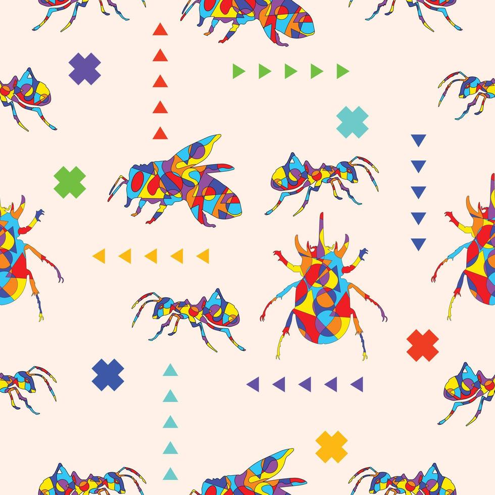 resumen colorido insectos cubismo surrealismo estilo diseño decoración sin costura patrón premium vector
