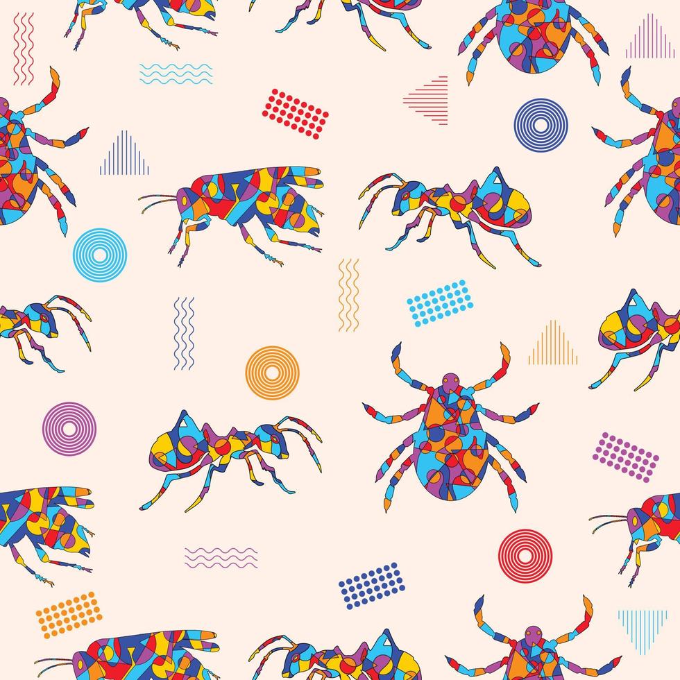 abstract colorful insects cubism surrealism style design decoration seamless pattern premium vector