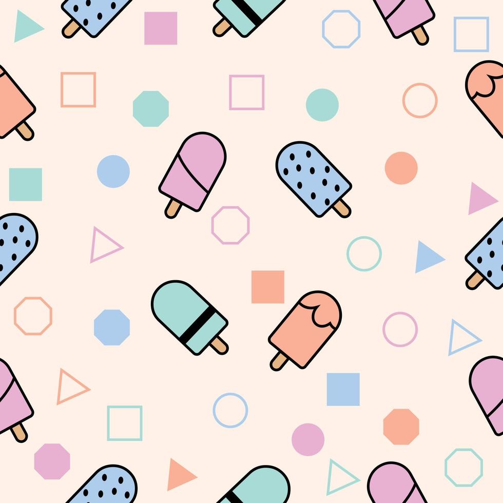 Cute chibi sweet ice cream foods colorful seamless pattern doodle kids baby kawaii premium vector