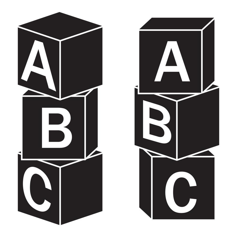 Wooden alphabet cubes with letters A, B, C, color vector isolated illustration