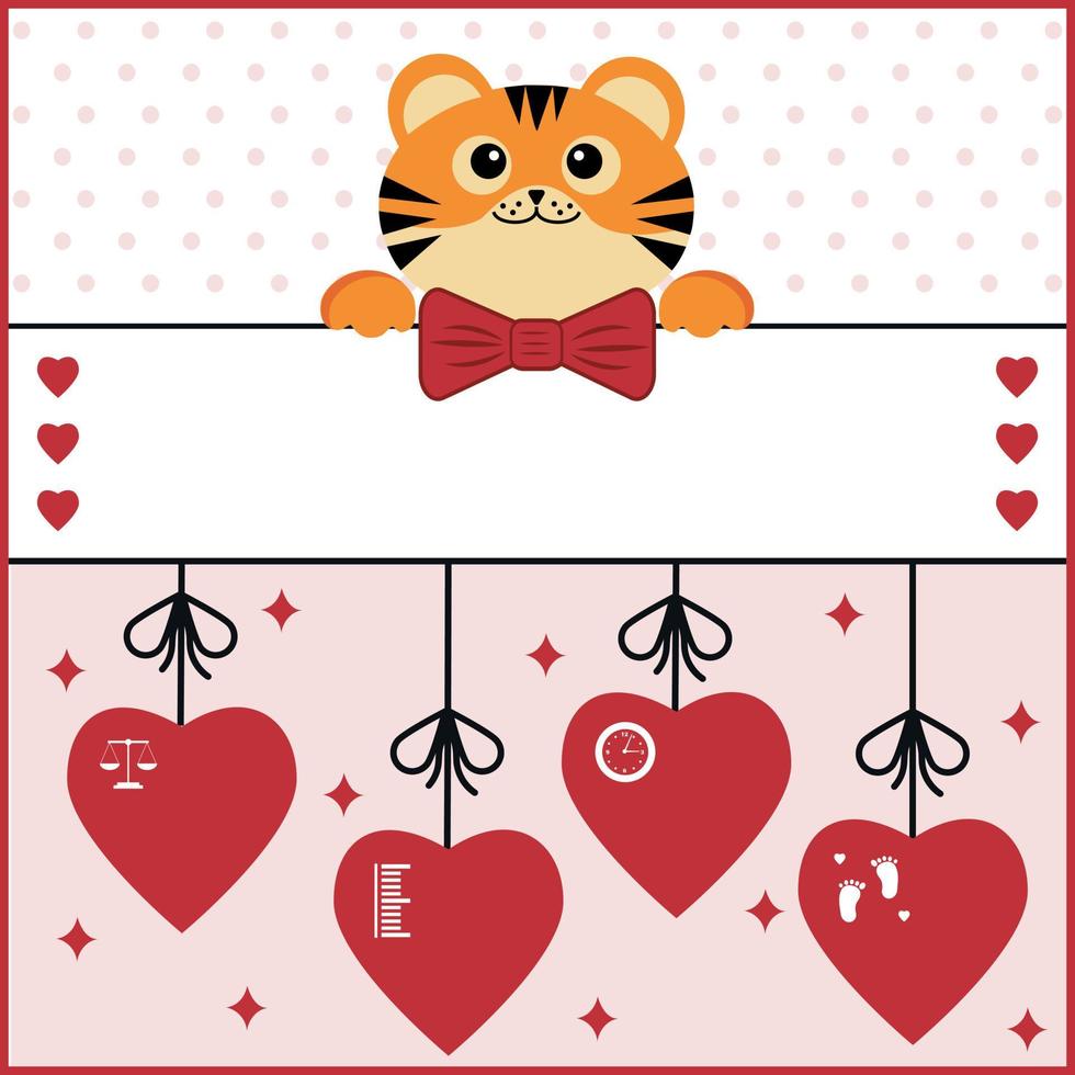 Cartoon template of a child's birth certificate with a tiger cub, metrics. Vector illustration