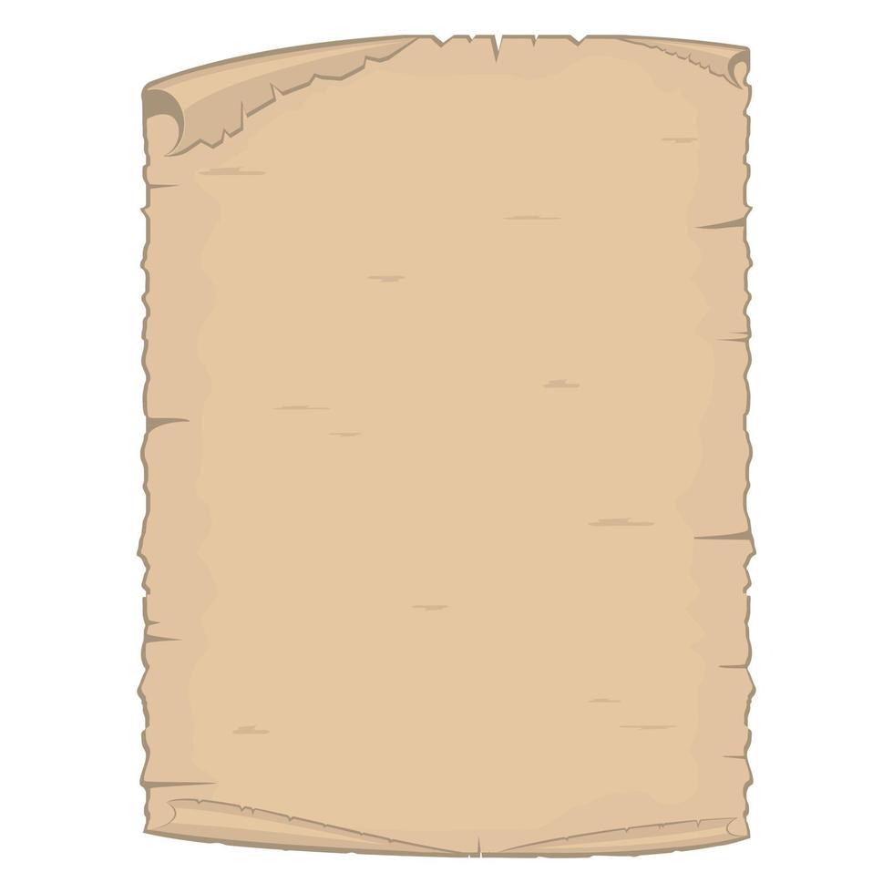 Ilustración de vector de hoja de papel viejo pergamino aislado sobre fondo blanco.