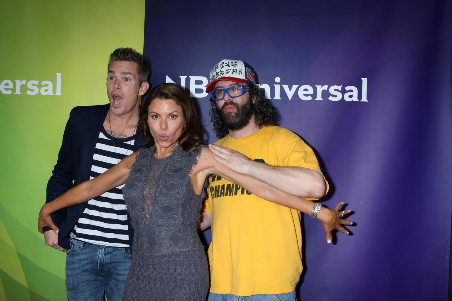 LAS VEGAS, APR 8 - Mark McGrath, Kari Wuhrer, Judah Friedlander at the NBCUniversal Summer Press Day at Huntington Langham Hotel on April 8, 2014 in Pasadena, CA photo