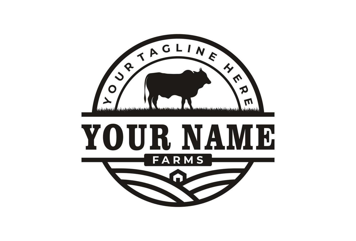 retro vintage granja ganado angus ganado carne emblema etiqueta logotipo diseño vector