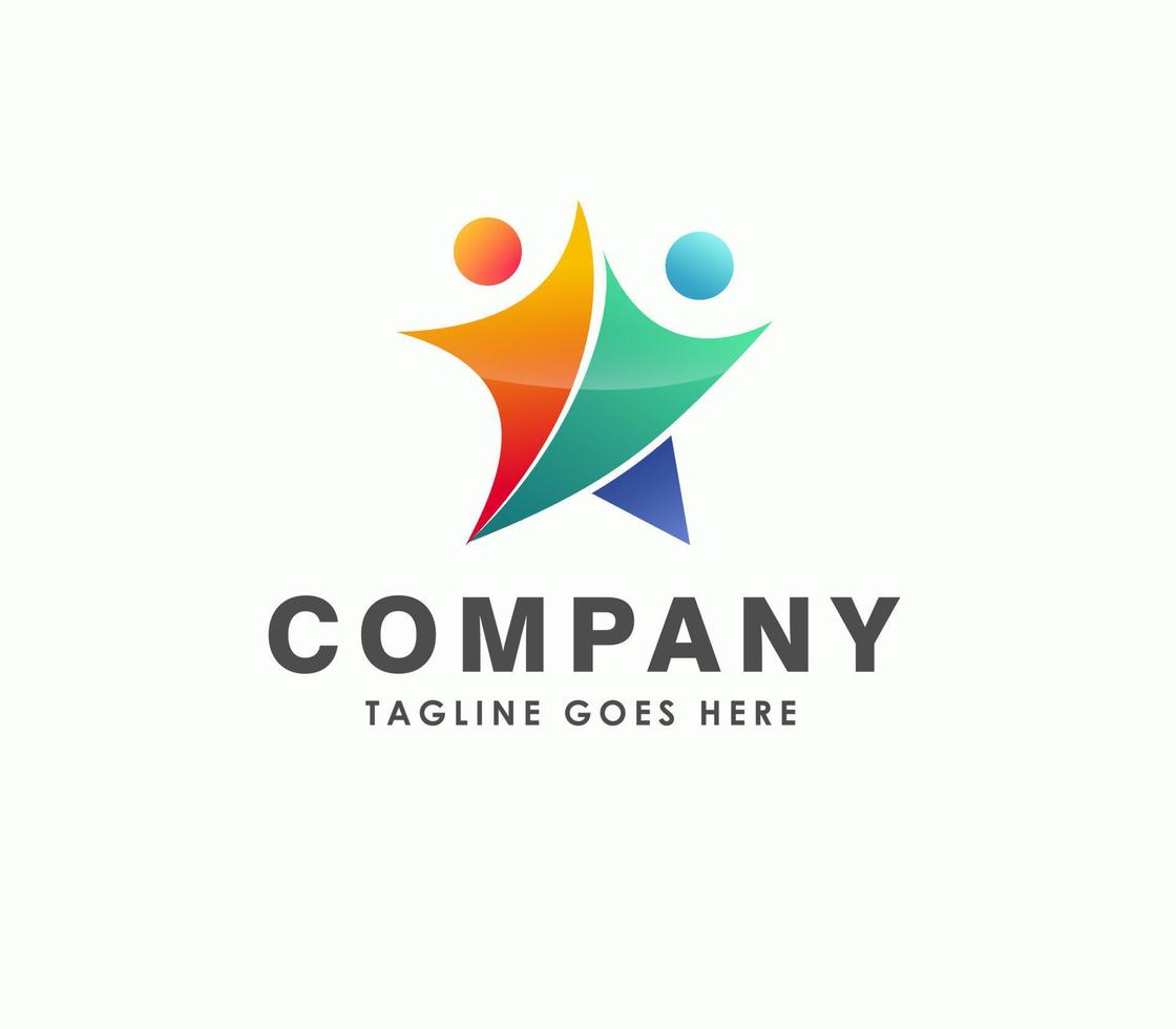 business teamwork or unity logo design symbol vector. abstract star from two people joined for success start up vector