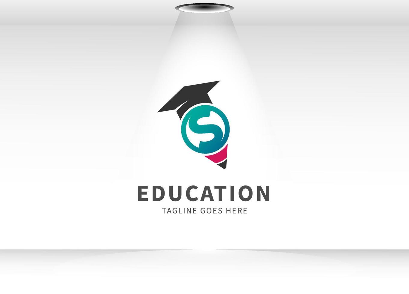 elemento de diseño del logotipo de educación. forma de lápiz con sombrero y letra s círculo aislado vector