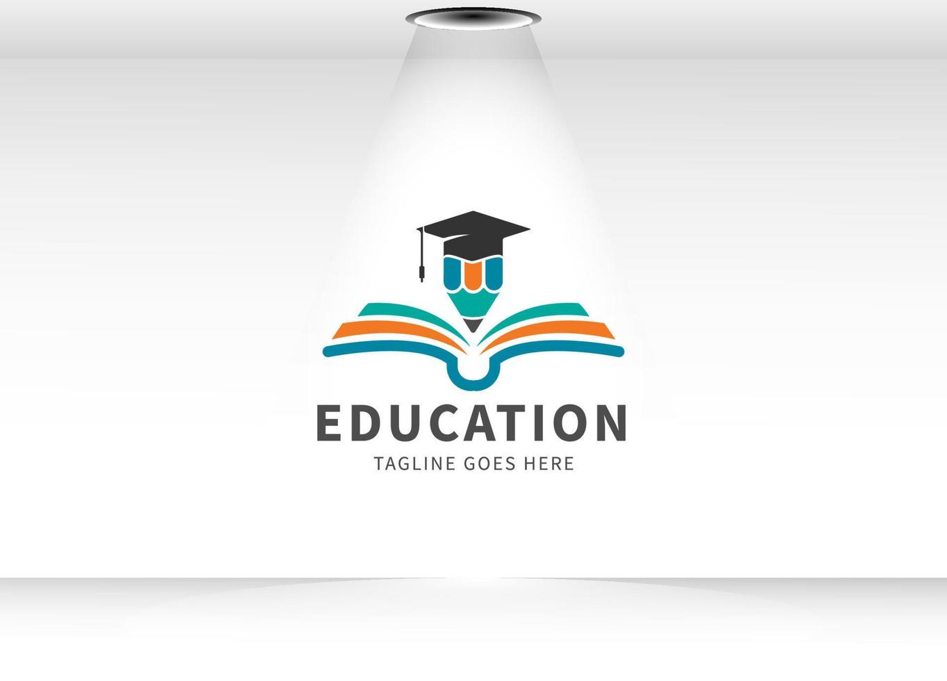 plantilla de diseño de logotipo de educación. libro abierto con lápiz y sombrero de graduación aislado sobre fondo blanco .elemento de diseño de logotipo vectorial para la educación. escuela. curso vector