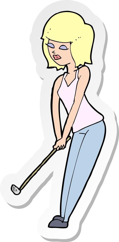 sticker of a cartoon woman playing golf vector