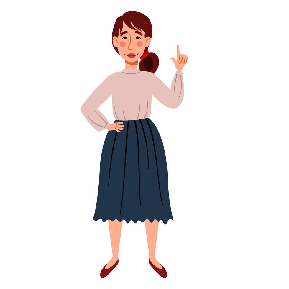 A female character in a blouse and skirt. Skinny European girl in full growth. vector