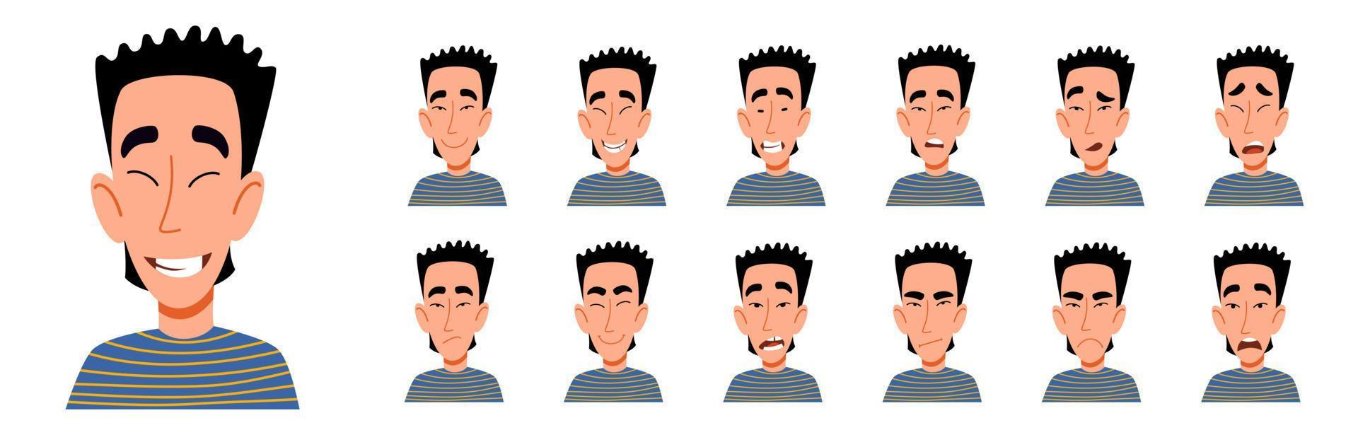 A set of different emotions of an Asian man. vector