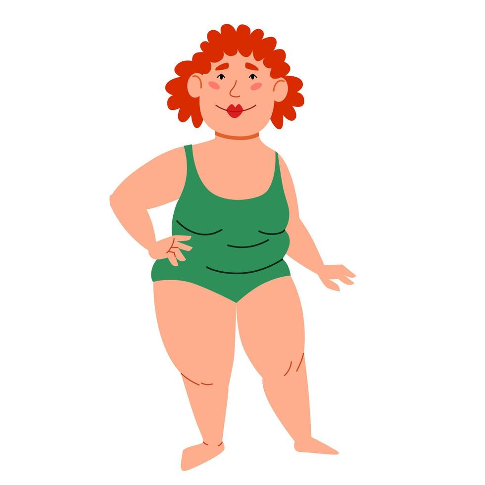 un personaje femenino en traje de baño. Chica europea gordita en pleno crecimiento. vector